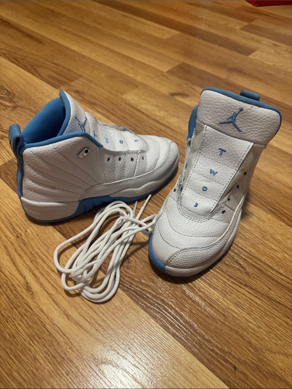 Jordan Kids White and University Blue Retro Basketball Sneakers